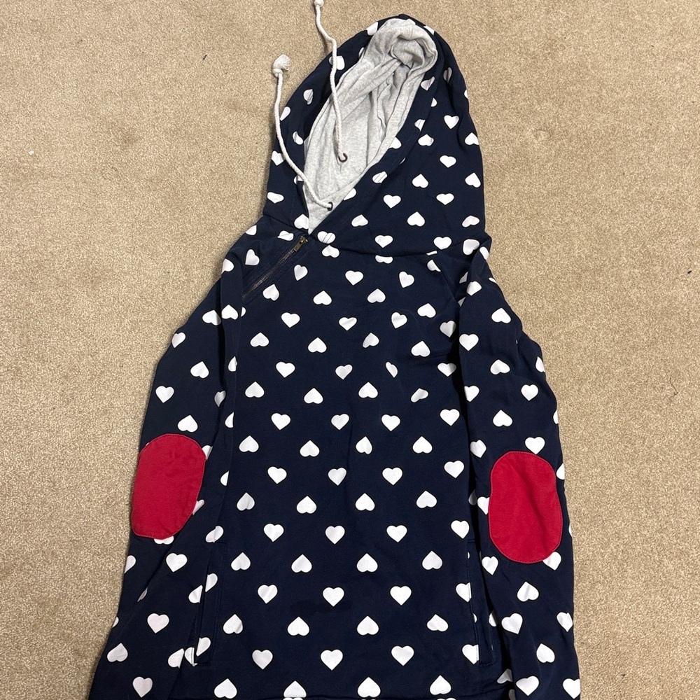 Ampersand Avenue Heart Print Hoodie with Red Elbow Patches